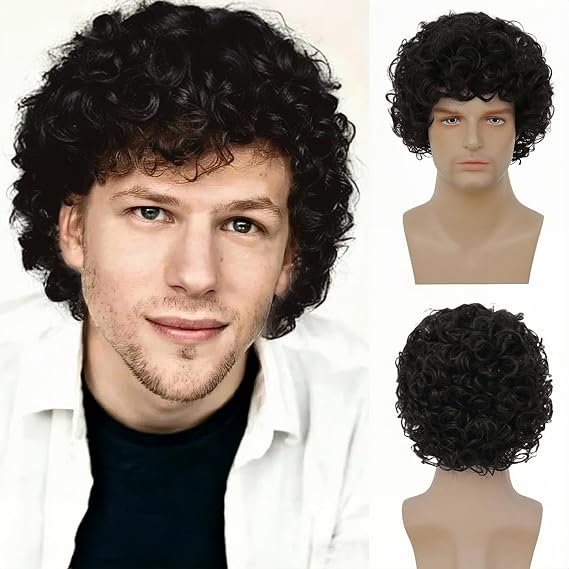 Mens Black Short Curly Afro Wig California Synthetic Heat Resistant Wigs for Cosplay Costume Daily Use