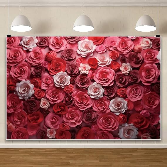 10x8ft Pink Red Rose Wall Backdrop for Proposal