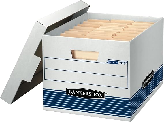 Bankers Box 12-Pack Medium-Duty File Storage Boxes, Letter/Legal, FastFold | Speed through filing with FastFold setup, sturdy stacking, reinforced handles, and dependable document protection.