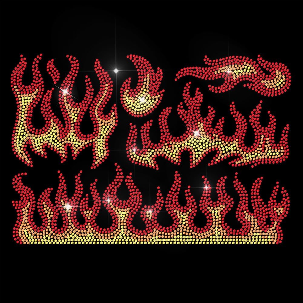ANATTASOUL Red Rhinestone Iron on Transfer Flame Bling Diamond Hotfix Patches for Clothes, 11.6x8.2 Large Iron On Sequin Applique for Jeans Jacket Caps Bag T-Shirts Shoes DIY Decor