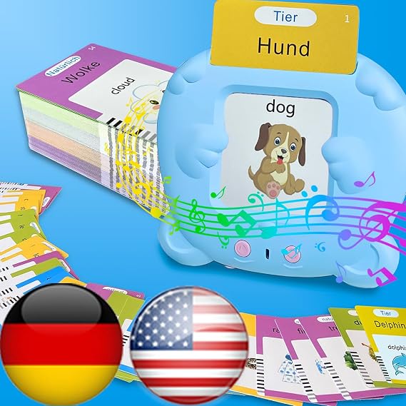 Bilingual English German Flash Cards for Kids - 510 Words, Pink