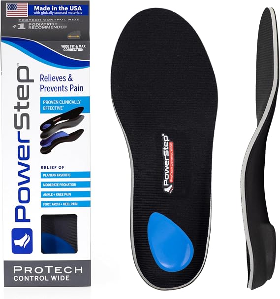 PowerStep ProTech Control Wide Orthotic Inserts - Medical Grade Orthotics for Wide Feet - Extra Support for Plantar Fasciitis, Heel Pain Arch Pain & Overpronation - Made in the USA (M 9-9.5 W 11-11.5)