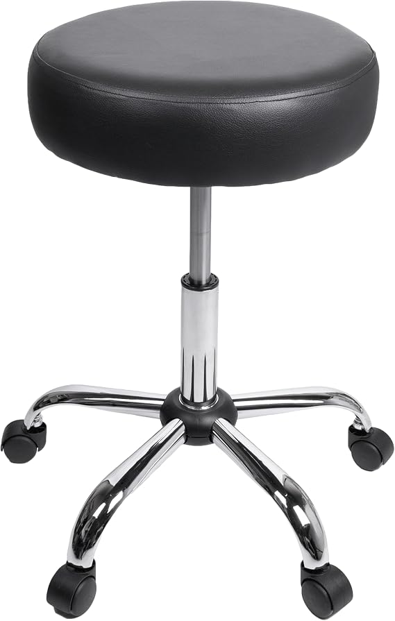 BodyMed Rolling Exam Stool with Wheels, 18.5 Inch to 25 Inch Adjustable Height for Dentists, Spas, Healthcare Environments, 5 Casters, Easy Assembly, Black