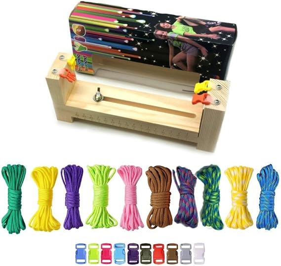 HONGCI Jig Bracelet Maker Set-10 Side Release Plastic Buckles and 10 Parachute Cords,Wristband Maker,Paracord Braiding Solid Wood Knit Weaving DIY Manual Braiding Kit