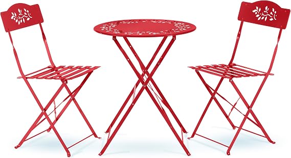 Alpine Corporation Indoor/Outdoor 3-Piece Bistro Set Folding Table and Chairs Patio Seating, Red