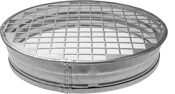 6" Inch (net 3/8" x 3/8" Inch) Duct End Cap with Steel Mesh - Round Galvanized Steel Cap, Steel Screen - Vent Duct End Cap - Available Different Sizes (4"; 5"; 6"; 8"; 10" 12.4" Inch)