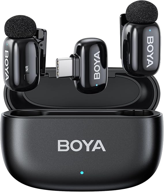 BOYA mini 2 Wireless Microphone 5g Ultra-light Pin Microphone Compatible with iPhone 17/16/15 Series, Android Sound Collecting Microphone with Noise Canceling, APP Control, Transmission Distance 100m | 48kHz/24Bit 自動制限機能 EQ設定 専用アプリ 伝送距離100m 30時間使用 プラグ&プレイ クリップ式スマホマイク Type Cデバイス対応 Vlog撮影/動画配信/生放送等に対応送信機*2+受信機*1+充電ケース,ブラック