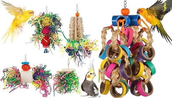 Bird Toys Conure Toys - 24 Pcs Colorful Bagel Chewy Rings Foraging Shredder for Parakeet & Parrot