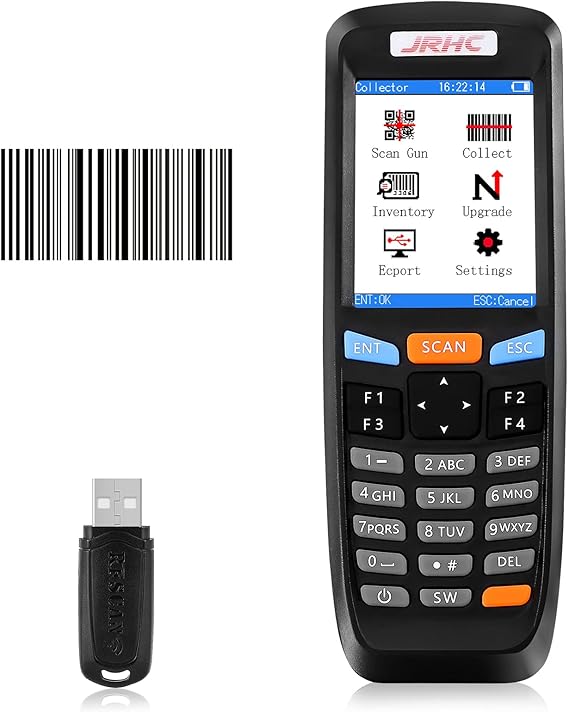 Inventory Scanner,JRHC Collector Counter 2.4G Wireless 1D Laser Barcode Scanner Long Transmission Distance Multifunctional 2.8 Inch LCD Screen Store Inventory Scanner for Warehouse, Library, Store
