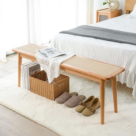 Solid Wood Kitchen Dining Bench, 47.2" Entryway Bench, Natural