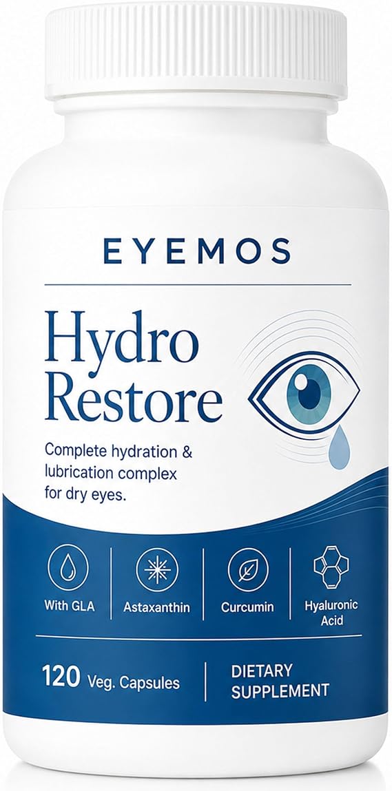 Hydro Restore, Dry Eye Comfort Support with Hyaluronic Acid, GLA, Astaxanthin, Lutein & Zeaxanthin, Tear Film & Dry Air Eye Support, 120 Capsules(1, A)
