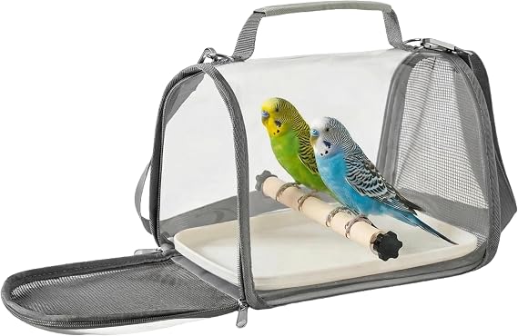 Portable Bird Carrier with Perch & PP Tray, Grey
