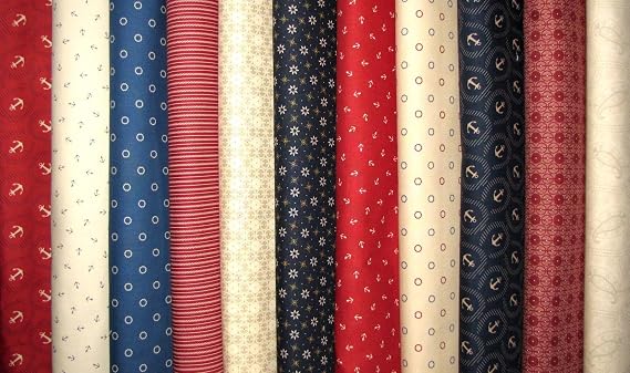 Quality Sewing Fabric Seaside Nautical Fabric Fat Quarter Set (12 FQ) Paula Barnes by Cotton