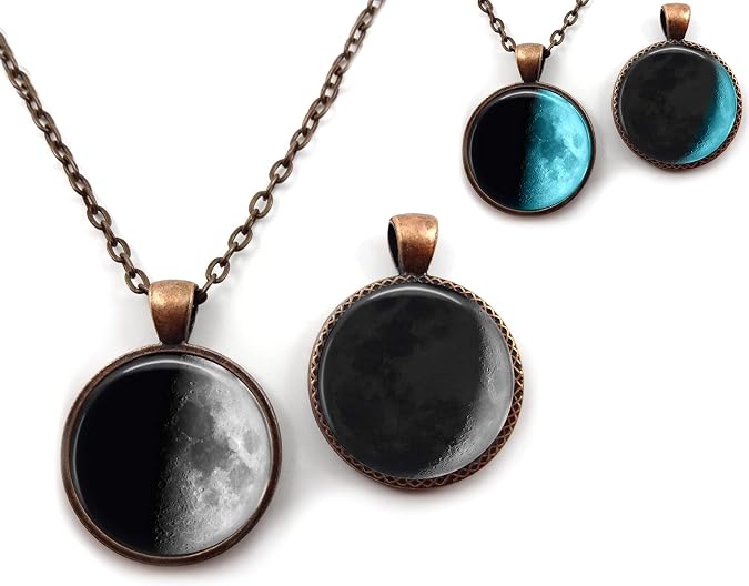 Custom Moon Phase Glowing Necklace or Key Chain Charm 2 Sided