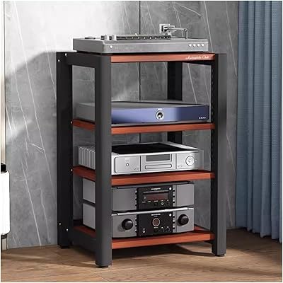 4 Tier Corner Shelf Media TV Console Storage Cabinet, Stereo Equipment Audio Vedio Stand, Player CD DVD Speaker Gaming Amplifier Streaming Device Component Rack for Living GaminRed-4 Tier
