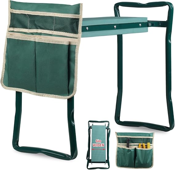 Portable Foldable Garden Kneeler and Seat with Tool Pouch & EVA Pad