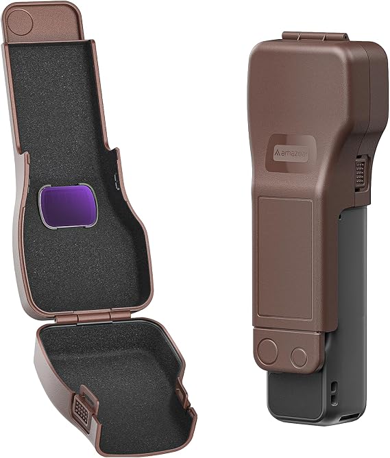 AMAZEAR Gimbal Screen Protective Cover for DJI OSMO Pocket 4/3/Xtra Muse, Pocket4 Accessories Portable Lens Cap Hard Case with Soft Lining for Carry/Protection/Storage, Quick Open/Close, Brown