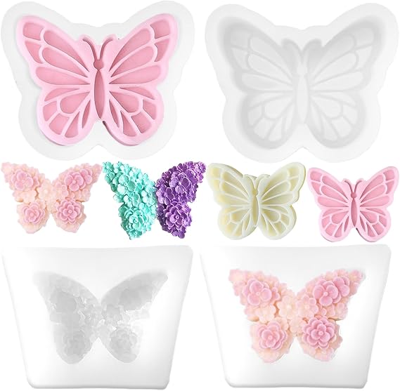 4 PCS 3D Flower Butterfly Candle Molds Mini Butterfly Silicone Molds Epoxy Resin Molds for Candle Making Resin Casting Soap Plaster Mould Fondant Cake Decoration Molds