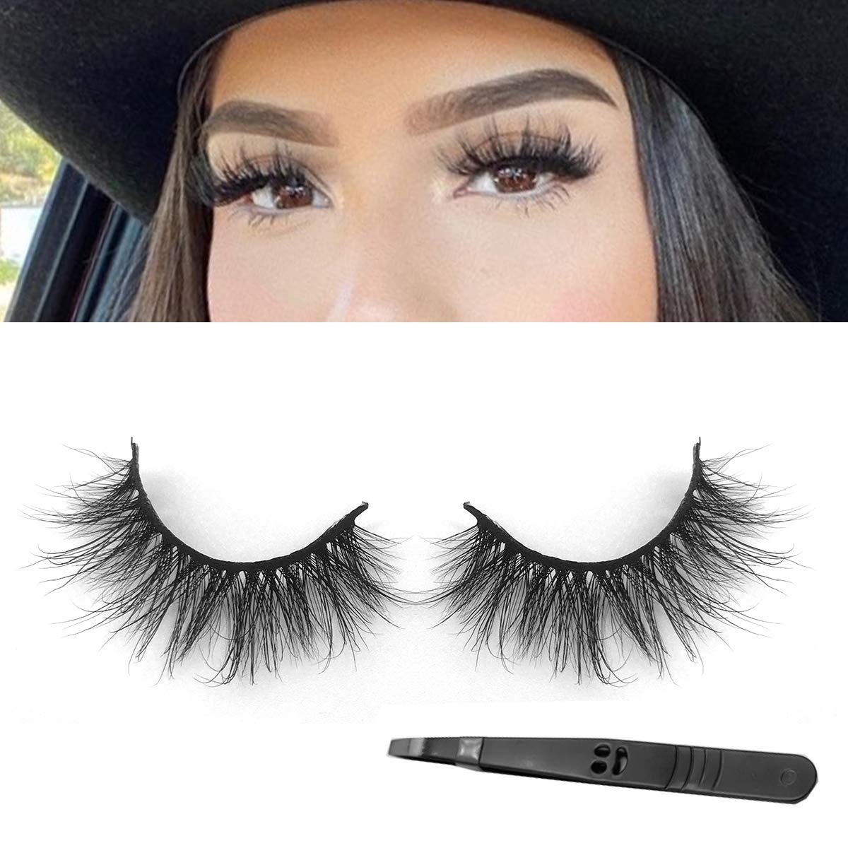 3D Mink Lashes, False Eyelashes 18mm Mink Eyelashes Natural Look, Wispy Soft Real Mink Lashes for Women Makeup Handmade Strips Eyelashes with Tweezers 1 Pair K17