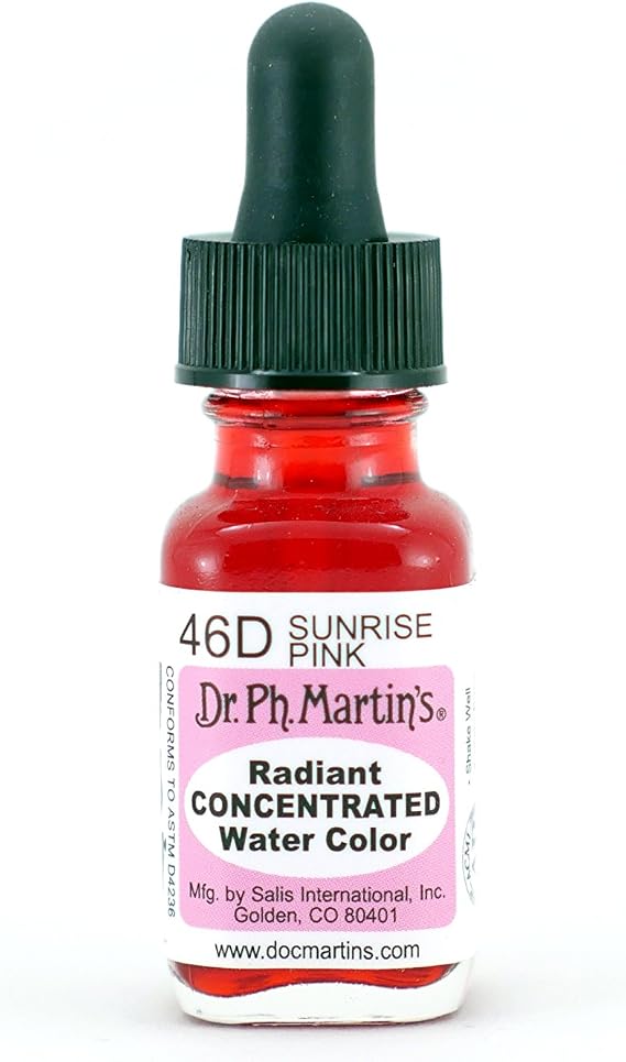 Dr. Ph. Martin's Radiant Concentrated Water Color (46D) Watercolor Bottle, 0.5 oz, Sunrise Pink, 1 Bottle
