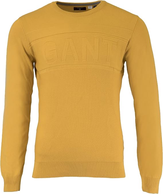 GANT Men's Texture Logo Crew Neck Sweater (8030003), Medium, Golden Yellow