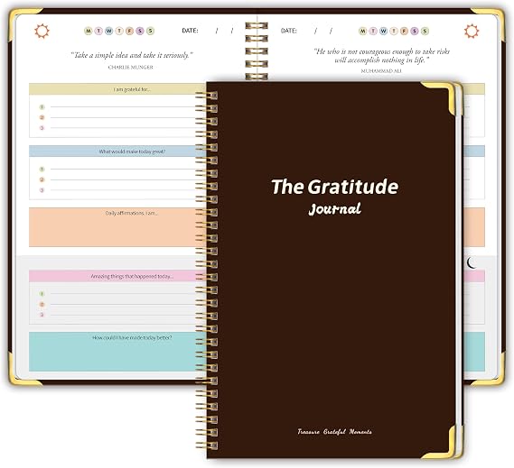The Gratitude Journal for Women&Men - 5 Minute Gratitude Practice with Inspiring Prompts & Quotes for More Happiness, Affirmation, Mindfulness, Reflection & Self Care - Daily Happiness Journal for Women&Men - Brown