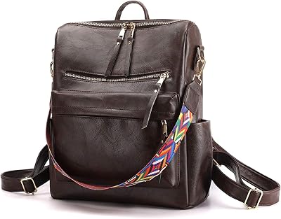 Backpack Purse for Women Fashion, PU Leather Designer Anti-theft School Backpack Convertible Shoulder Bags,Designer Large Backpack Travel Bag Dark brown