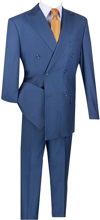 VINCI Wool Feel 6 Button Double Breasted Solid Color Suit DC900-1-Blue-48S
