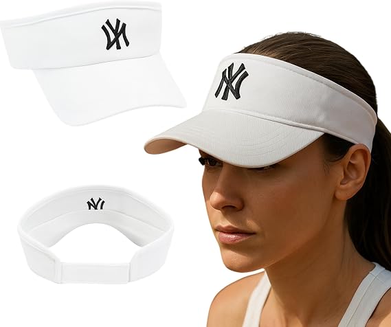 Vizör Şapka NY Logolu Ayarlanabilir Pamuklu Tenis Golf Spor Şapkası Unisex BEYAZ