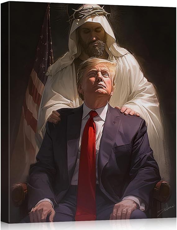 ART Christian Canvas Wall Jesus Guiding Donald Trump Picture Print - Patriotic Conservative Jesus Canvas Wall, Inspirational President Gift for Home Office Decor, 16x20 Inch