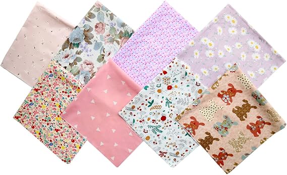 Precut Fabrics for Quilting no Repeat Design Printed Cotton Fabric for Patchwork Squares Bundles for Craft DIY/Pink 8pcs 20" x 20"