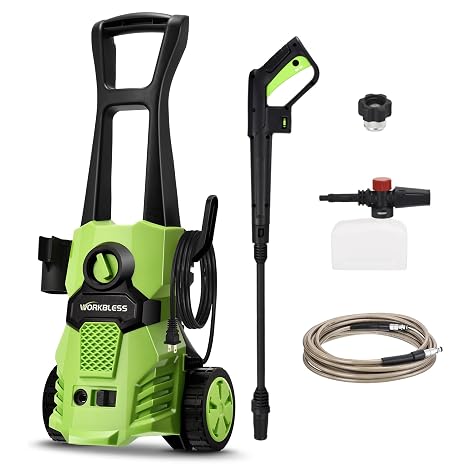 Electric Pressure Washer, w/23ft Hose & 18ft Cord, Angle-Adjustable Nozzle, Foam Cannon, Power Washer for Car, Driveway, Patio, Fence, House Cleaning
