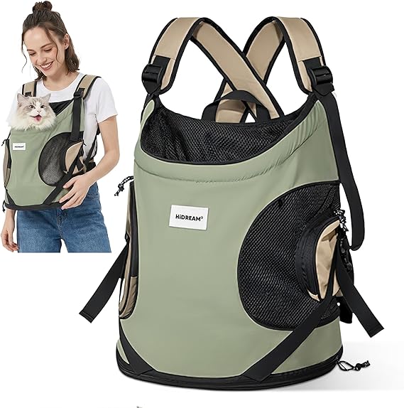 ALLSOPETS Dog Carrier Backpack, Portable Cat Backpack, Olive Green