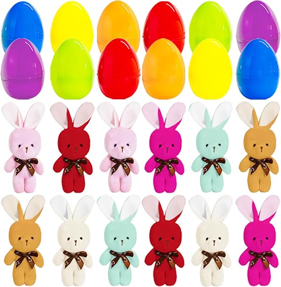 12 Pack Easter Eggs Filled with Mini Animal Plush Toy Keychain Set,Easter Basket Stuffers for Kids, Goodie Bag Fillers,Basket Stuffer for Kids Easter Egg Hunt Filler and Party Favors