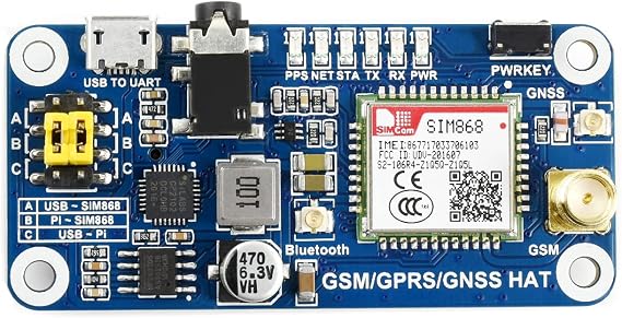 Waveshare GSM/GPRS/GNSS HAT for Raspberry Pi 2B/3B/3B+/Zero/Zero W Based on SIM868 Support SMS Data Transfer ect.