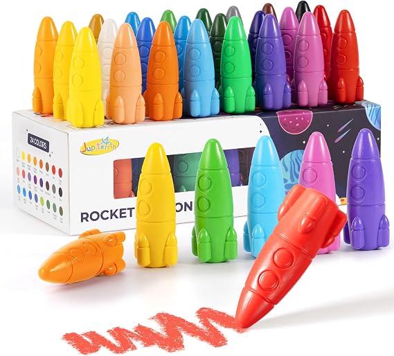 JUPITEARTH Rocket Crayons, Toddler Crayons, Non-Toxic & Washable, 24 Colors