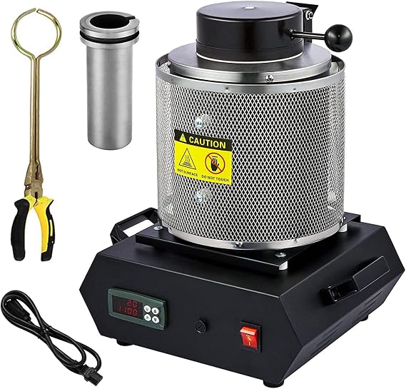 Electric Gold Melting Furnace, Automatic Digital Melting Furnace Machine with Mesh Guard and armrest, Brass Smelting Machine - Precise PID Temperature Control(Color:Black,Size:3KG)