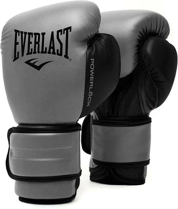 Everlast Powerlock 2 Boxing Gloves | Heavy Bag | Charcoal | 16oz | Speedbag Training, Pro Flight, Secure Fit Hook and Loop, Wrist Support, Triple-Layer Foam, Injury Prevention