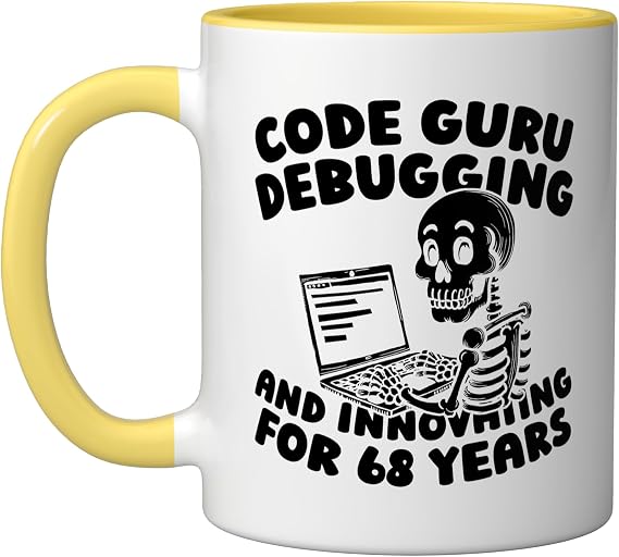 68th Birthday Coder Software Coding Programmer 68 Years Old Ceramic Mug, Yellow/White