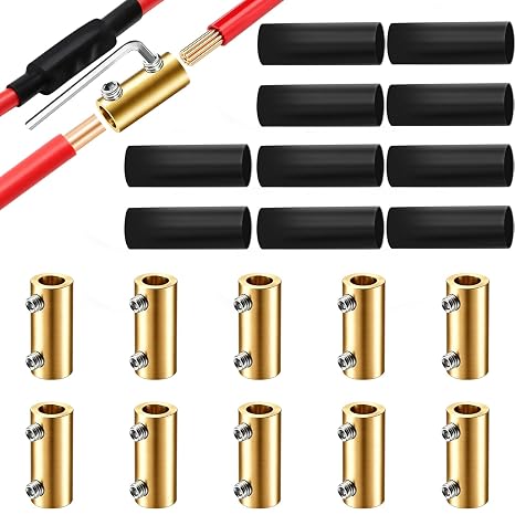 10Pcs 6-10AWG 6 8 10 Gauge Wire Connectors Nut Kit 80Amp Screw Quick Terminal with 10Pcs Heat Shrink Tubes, Splicing Quick Wiring Connection with