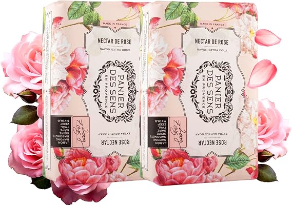 Panier des Sens Rose Soap Bar 2x200g - Shea butter natural bar soap, hand & body soap bars - Made in France 95% natural - vegan