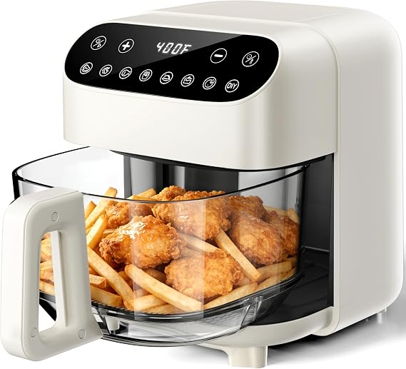 Kismile 5QT Glass Air Fryer, Non Toxic AirFryer with Digital Touch Control