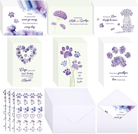 Geyoga 36 Set Pet Sympathy Card with Envelope Bulk, Melancholy Purple