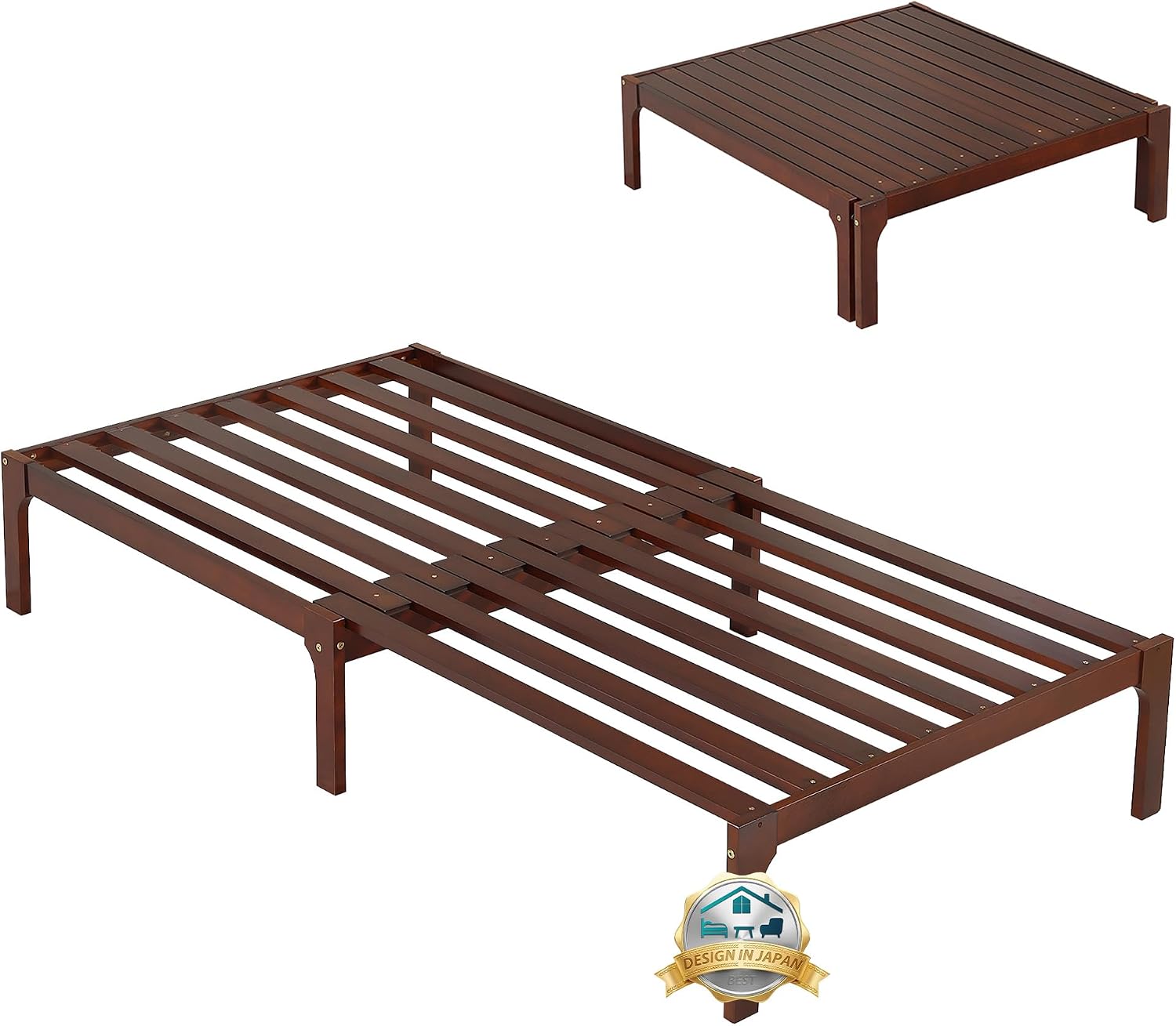 WYNDHAM Bed Frame, Folding Bed, Extendable Design, Durable, Stable, Breathable, Stretchable, Natural Solid Pine Wood, Width 40.2 x Depth 77.8 x Height 12.6 inches 102 x 196 x 32 cm, Load Capacity