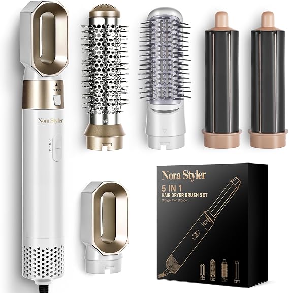 5-in-1 Hair Styler & Hot Air Brush Set, Multi-Functional Hair Styling Tool for Curling, Straightening & Volumizing, Ionic Hair Dryer Brush for Salon-Style Results at Home