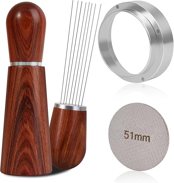 Reoszeank 51mm Espresso Accessories Kit, WDT, Dosing Funnel, Puck Screen | 316 Stainless Steel Needle WDT Tool, Coffee Distribution Stirrer