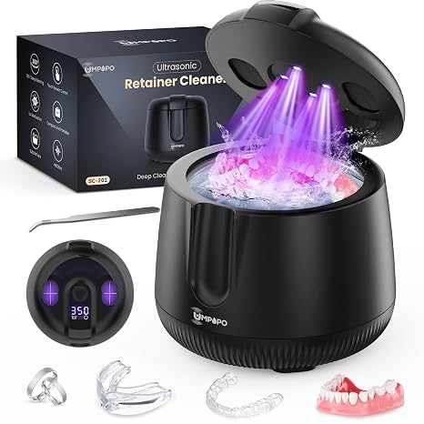 Ultrasonic Retainer Cleaner Machine 48kHz, Dental Ultrasonic Care Cleaner | Ultrasonic Retainer Cleaner for Dentures, Aligners, Mouth Guards, Toothbrush Heads and Jewelry with 200ML Capacity