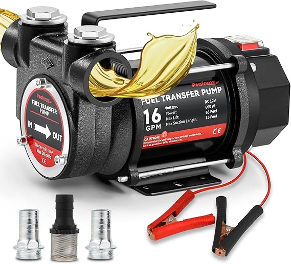 Poafamx 12V DC Fuel Transfer Pump, 16 GPM 600W Diesel Transfer Pump | Portable Self Priming Fuel Pump, Electric Oil Extractor Pump with High Flow Rate Auto Motor for Diesel Oil