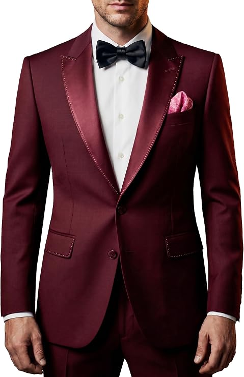 MoranX Men's Tuxedo Suits 2 Piece Slim Fit Jacket+Trousers Formal Dinner Blazer Prom Evening Party