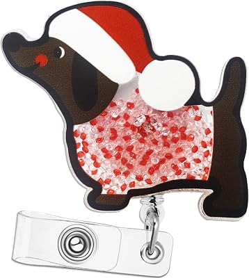 Cute Christmas Nurse Badge Reel Retractable Funny Dog Badges Holder Nursing Accessories ID Clip for Doctor Student Teacher Healthcare Medical Work Assistant MA CNA RN ER Office Gifts